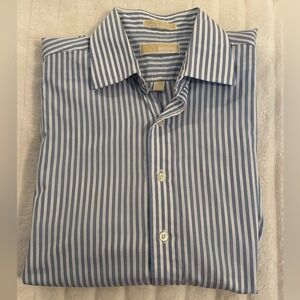 Men's Michael Kors Blue & White Striped Cotton Button Down L 16 1/2, 32-33. EUC.